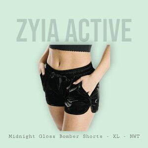 ZYIA Active Midnight Gloss Bomber Shorts Size XL NWT